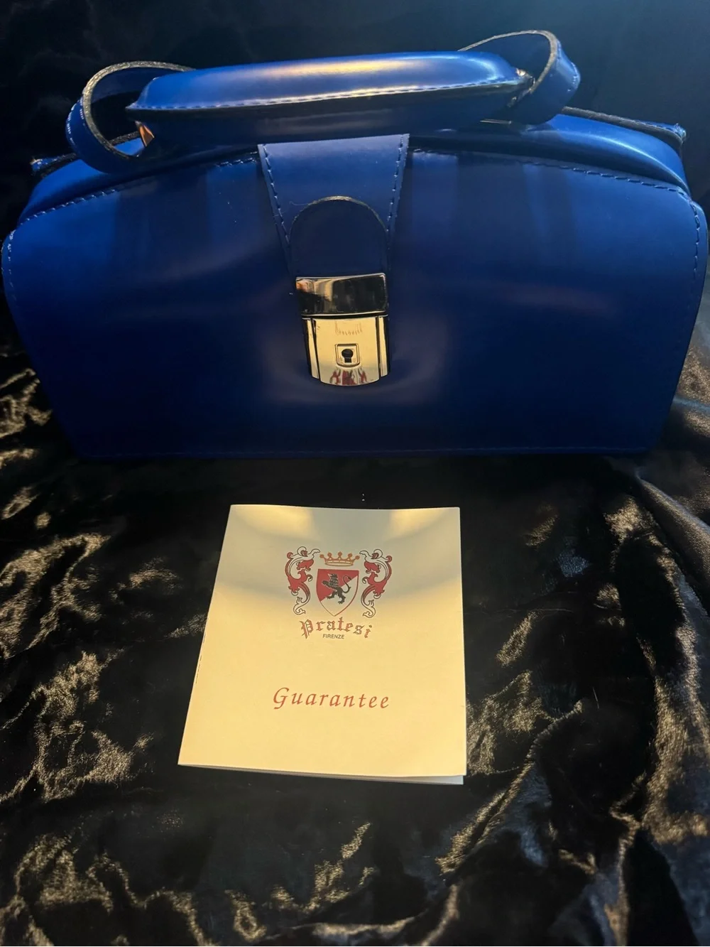 Pratesi Full Grain Leather Cobalt Top-Handle Satchel with Gold Clasp